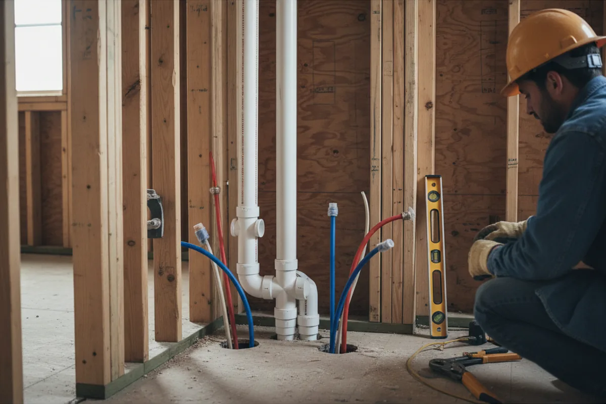Drain and supply rough-in during Sump Pump Repair in Beech Bottom